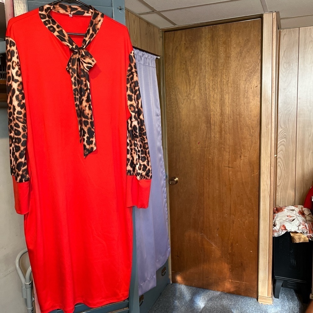 Red with Leopard Print Sleeves